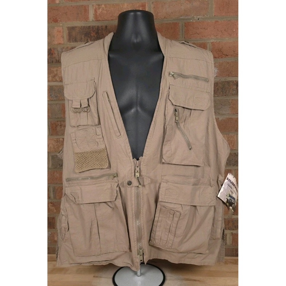 Humvee Mens Khaki Tan Utility Outdoor Pockets Travel Safari Photo Vest Sz XL NEW